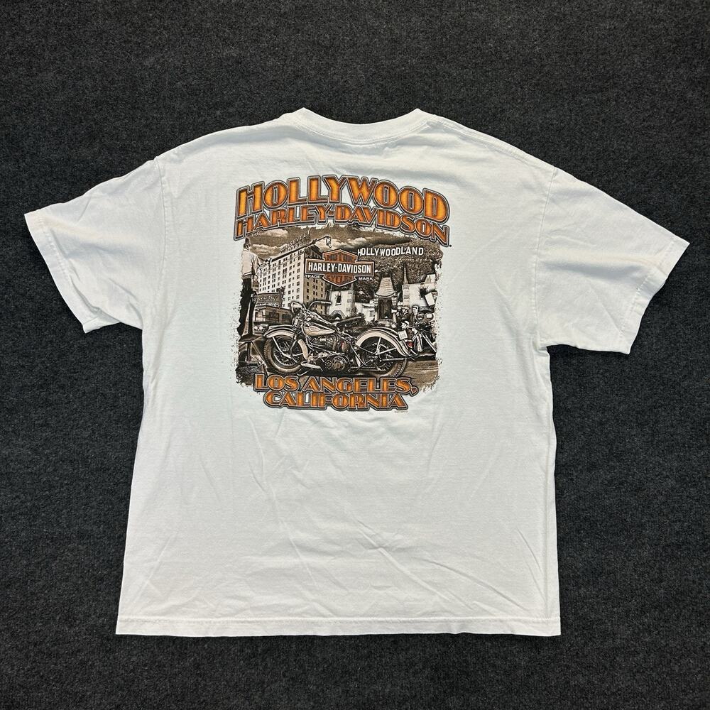 Harley-Davidson Motorcycles Hollywood T-Shirt Men's XL White Los Angeles CA Logo